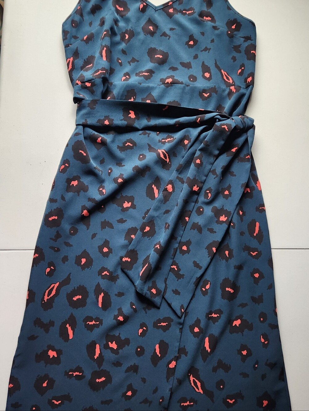 Teal Animal-Print Wrap Waist Dress